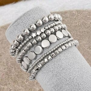 Silver Beaded Stretch Bracelet Set